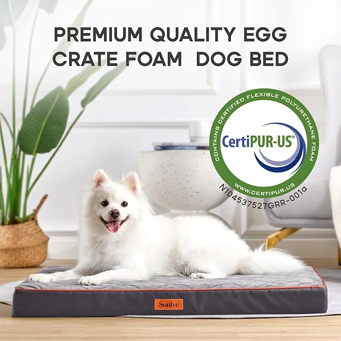 Medium Waterproof Orthopedic Egg Crate Foam Dog&Cat Beds Supportive Dog Bed Matt for Small Dogs Removable Washable Cover Oxford Fabric Bottom & Quilted Velvet Top 50lbs