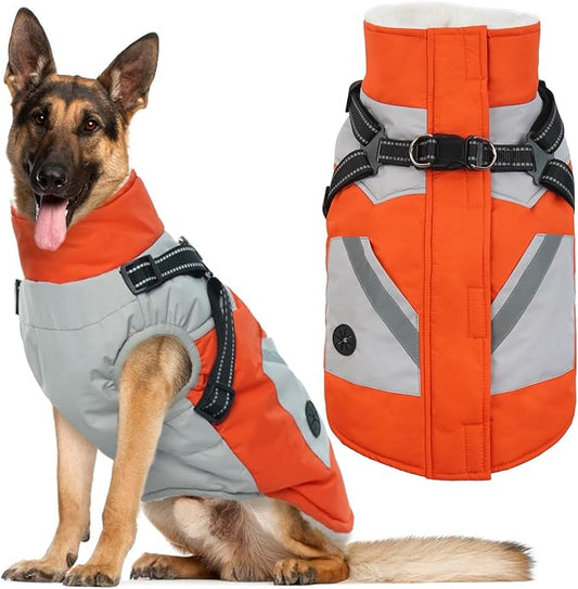 IECOii Dog Jacket Winter Harness Built In-Orange