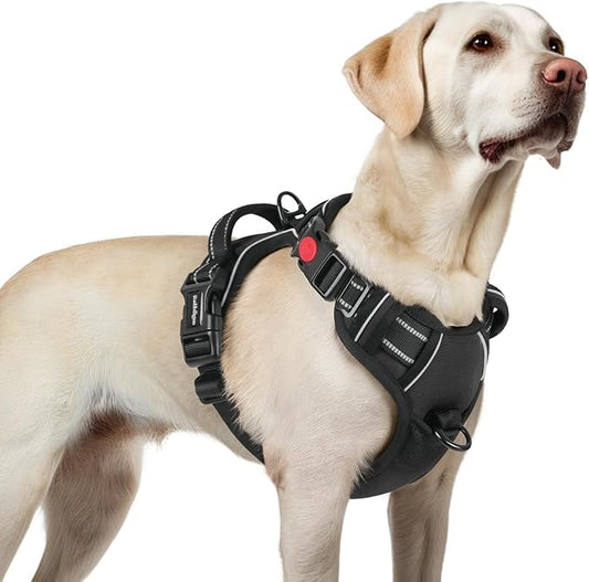 rabbitgoo Dog Harness for Large, No Pull Pet Harness with 3 Buckles, Adjustable Soft Padded Dog Vest with Instant Control Handle, Easy Walking Reflective Pet Vest for Large Dogs, Black, L