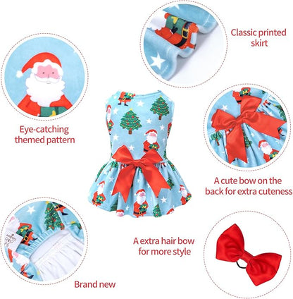CuteBone Dog Dresses Velvet Holiday Small Dogs Clothes Onesie Pet Apparel Girl Puppy Skirt with Bow Hair Rope CVA34XS