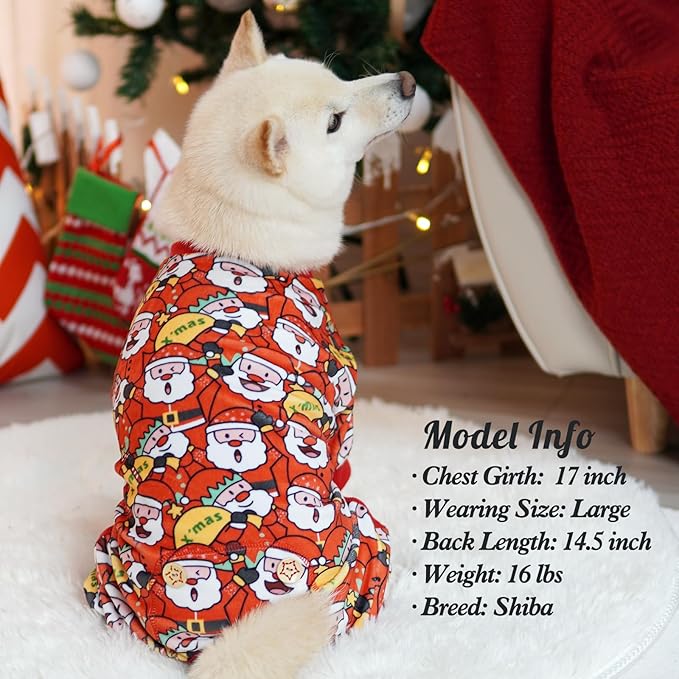 KYEESE Christmas Dog Pajama for Medium Dogs Soft Material Stretchable Dog Pajamas Onesie Dog Apparel, Santa Claus, XX-Large