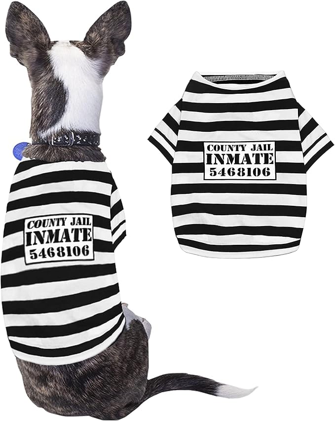 Halloween Pet Dog Costume Funny Cute Halloween Outfit Shirt for Small Dogs and Cats (Prisoner