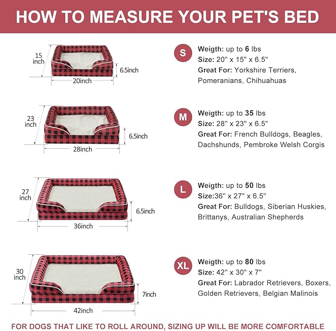 WNPETHOME Orthopedic Dog Beds for Large Size Dogs, Big Waterproof Dog Couch Bed with Washable Removable Cover, Medium Pet Bed Sofa with Sides