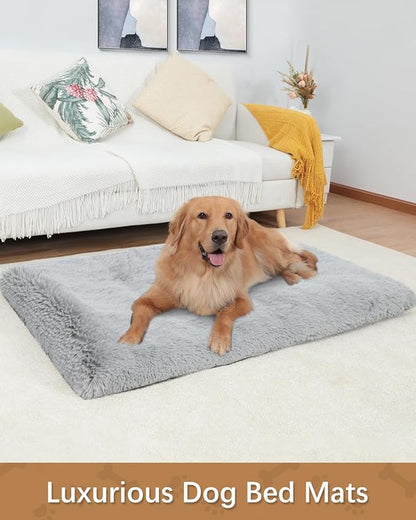 Dog Crate Pad Ultra Soft Dog Bed Mat Washable Pet Kennel Bed with Non-Slip Bottom Fluffy Plush Sleeping Mat for Large Medium Small Dogs 35 x 22 Inch,Light