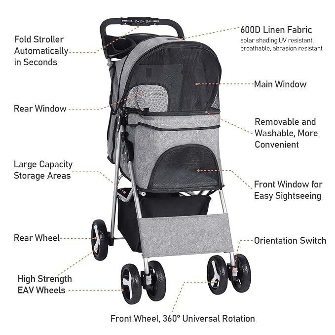 Pet Stroller for Medium Small Dogs Foldable 4 33lbs Capacity