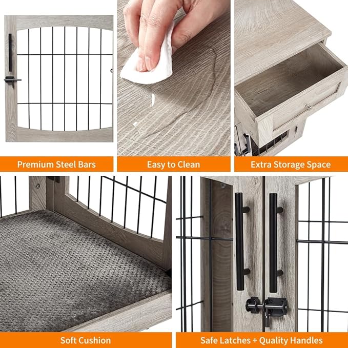 Dog Crate Furniture with Storage Drawers 39.4" Wooden 2 Drawers,Indoor