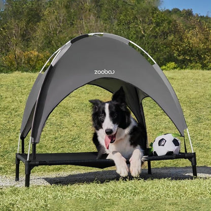 36.4" Elevated Outdoor Dog Bed with Canopy, Large Cooling Raised Pet Cot with Removable Sunshade for Camping, Deluxe 600D PVC with 2x1 Textilene Dog Bed