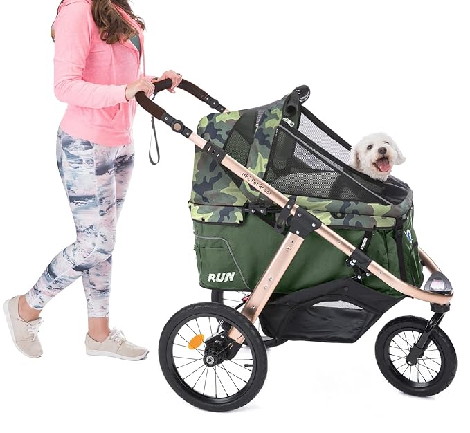 HPZ Pet Rover Run Performance Jogging Sports Stroller with Comfort Rubber Wheels/Zipper-Less Entry/1-Hand Quick Fold/Aluminum Frame for Small/Medium Dogs