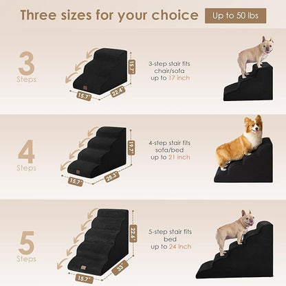 EHEYCIGA Curved Dog Stairs for Small Dogs 15.7" H 3-Step Dog