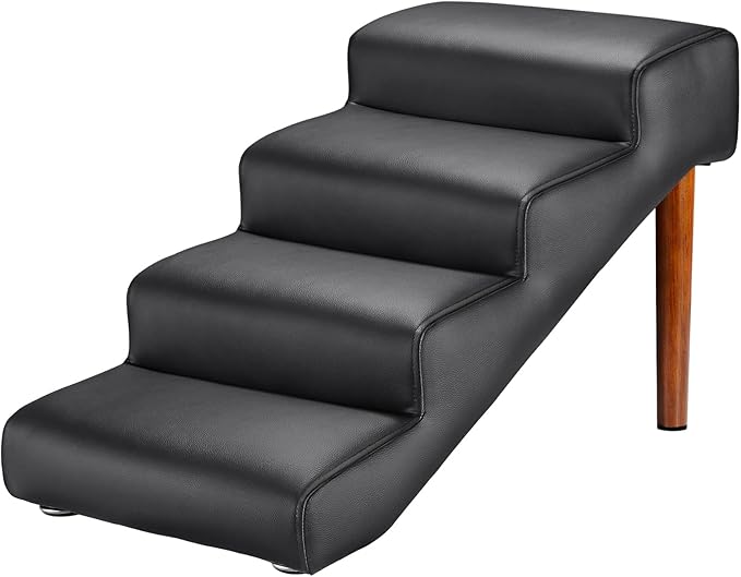 Senneny Black Faux Leather Dog Stairs 150 lbs, 4 Step