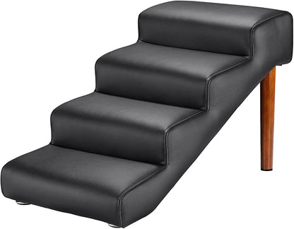 Senneny Black Faux Leather Dog Stairs 150 lbs, 4 Step