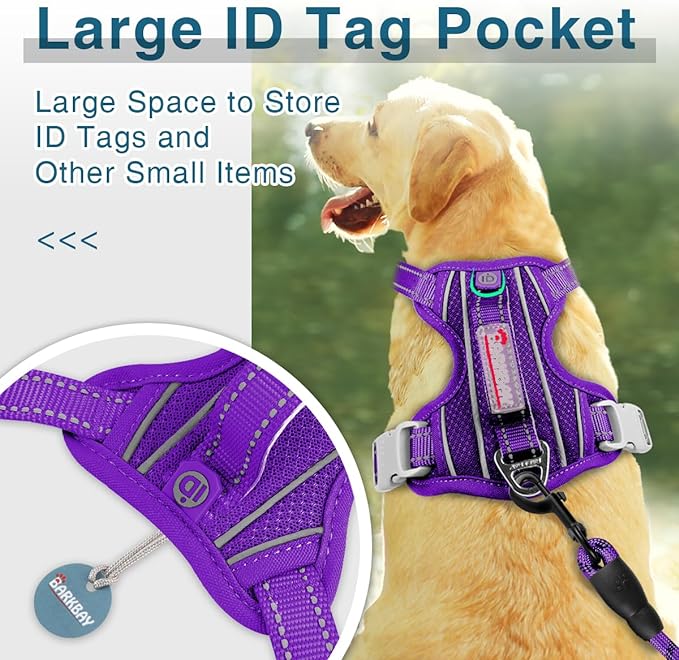 BARKBAY Dog Harness No Pull with ID Tag Pocket - Heavy Duty, Reflective, Easy Control for Large Dogs (Purple,XL)