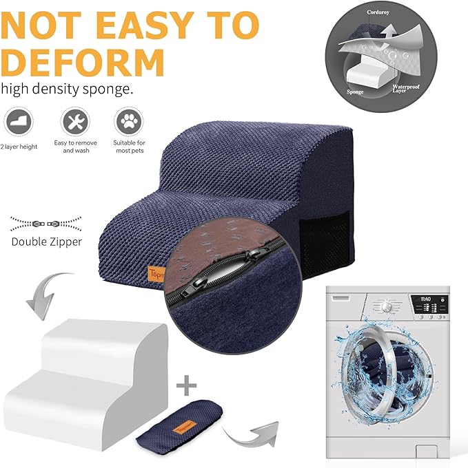 Topmart High Density Foam Pet Steps 2 Tiers 11.8" High,Non-Slip