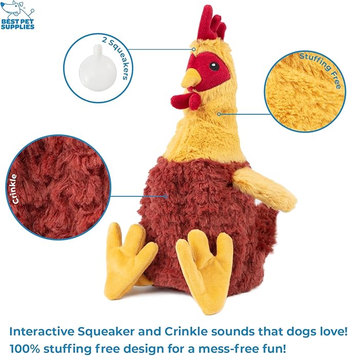 Best Pet Supplies Chicken Crinkle Plush Dog Toys for Interactive Play, Puppy and Senior Indoor Play, Colorful Chicken Toy Shape, Cute and Cuddly - Crinkle Chicken (Wine Red)