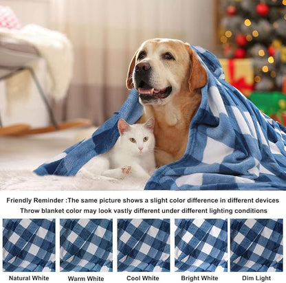 PiccoCasa Pet Dog Blanket, Flannel Fleece Puppy Blanket Plaid Plush Warm Rug Blankets for Small-Medium Dogs Cats Sleeping Mat, 30 x 40 Inches, Blue and White