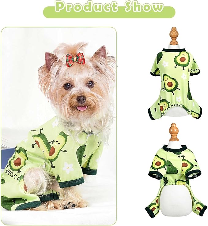 Dog Pajamas Pjs Spring Summer Dog Clothes for Small Dogs Girl Boy Soft Stretchy Puppy Clothes Onesie Cat Pet Jammies Outfit (Avocado, Small)