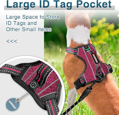 BARKBAY Dog Harness No Pull with ID Tag Pocket - Heavy Duty, Reflective, Easy Control for Large Dogs (Pink/Black,S)