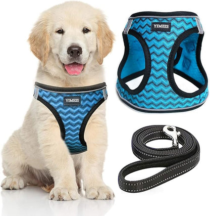 YIMEIS Dog Harness and Leash Set, No Pull Soft Mesh Pet Harness, Reflective Adjustable Puppy Vest for Small Medium Large Dogs, Cats (Blue, Medium (Pack of 1)