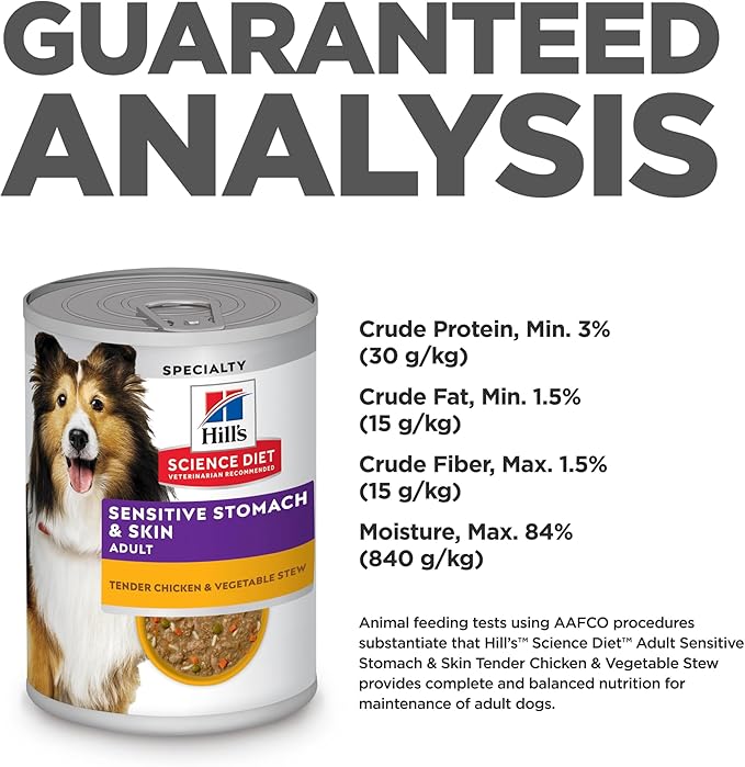 Hill's Science Diet Sensitive Stomach & Skin, Adult 1-6, Stomach & Skin Sensitivity Support, Wet Dog Food, Beef & Barley Stew, 12.5 oz Can, Case of 12