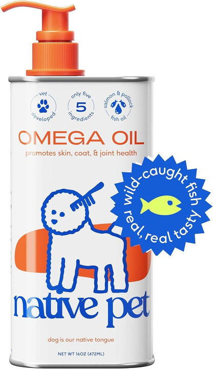 Native Pet Omega 3 Fish Oil for Dogs Supplement with Omega 3 EPA DHA, with Easy Serve Liquid Pump - Supports Itchy Skin & Mobility - Pollock & Salmon Oil for Dogs - Omega Oil, Fish Oil Dogs (16 oz)