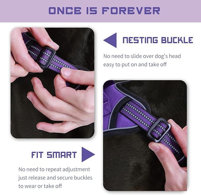 BUMBIN Tactical Dog Harness for Large Dogs No Pull, Famous TIK Tok No Pull Puppy Harness, Fit Smart Reflective Pet Walking Harness for Training, Adjustable Dog Vest Harness with Handle Purple L