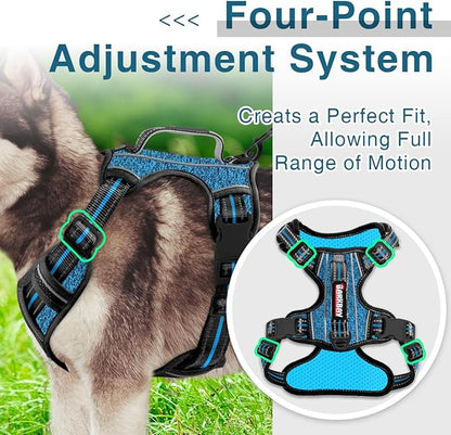 BARKBAY Dog Harness No Pull with ID Tag Pocket - Heavy Duty, Reflective, Easy Control for Large Dogs (Blue/Black,L)