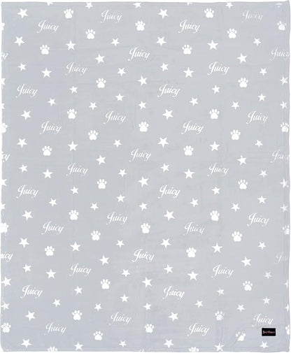 Juicy Couture Grey Paws and Stripes Dog Blanket with Sherpa Bone Shaped Pillow – Plush Puppy Blanket Throw