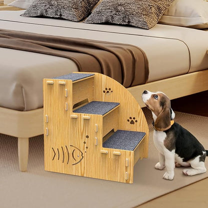 EWES Wooden Dog Stairs for Small Dogs 13.8 Inch High 3 Steps