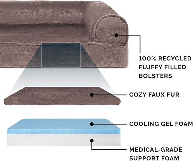 Furhaven Cooling Gel Dog Bed for Large/Medium Dogs w/ Removable Bolsters & Washable Cover 55 lbs