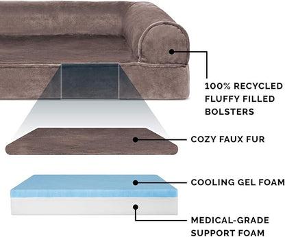Furhaven Cooling Gel Dog Bed for Large/Medium Dogs w/ Removable Bolsters & Washable Cover 55 lbs