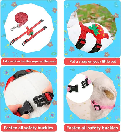 4 Sets Adjustable Bunny Rabbit Harness and Leash Set Small Pet Cute Vest Harness Leash Ferret Harness Guinea Pig Harness Ferret Leash with Decorations for Bunny Kitten Puppy, Small Pets