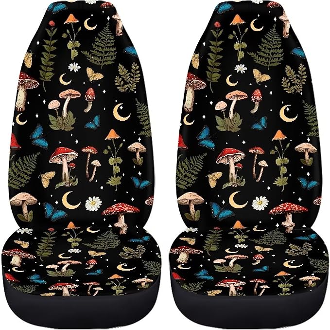 Mushroom Daisy Print Car Seat Covers Front Seats Only Set for Women Men