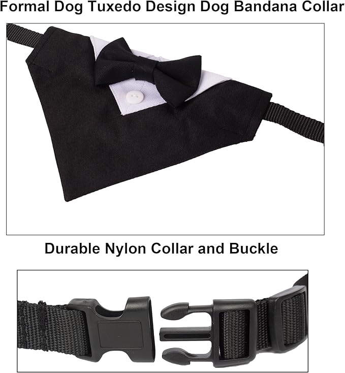 ADOGGYGO Formal Dog Tuxedo Wedding Dog Bandana Collar Dog Collar with Bow Tie Adjustable Dog Bowtie Collar Bandana for Small Medium Large Dog Pet (Small