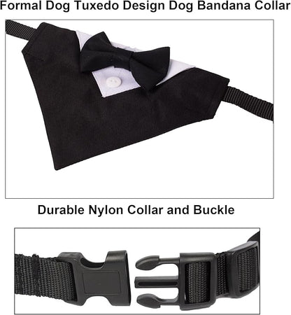 ADOGGYGO Formal Dog Tuxedo Wedding Dog Bandana Collar Dog Collar with Bow Tie Adjustable Dog Bowtie Collar Bandana for Small Medium Large Dog Pet (Small