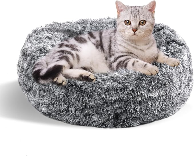 Aurako Cat Bed Dog Bed Round Cushion Pet 16" Black