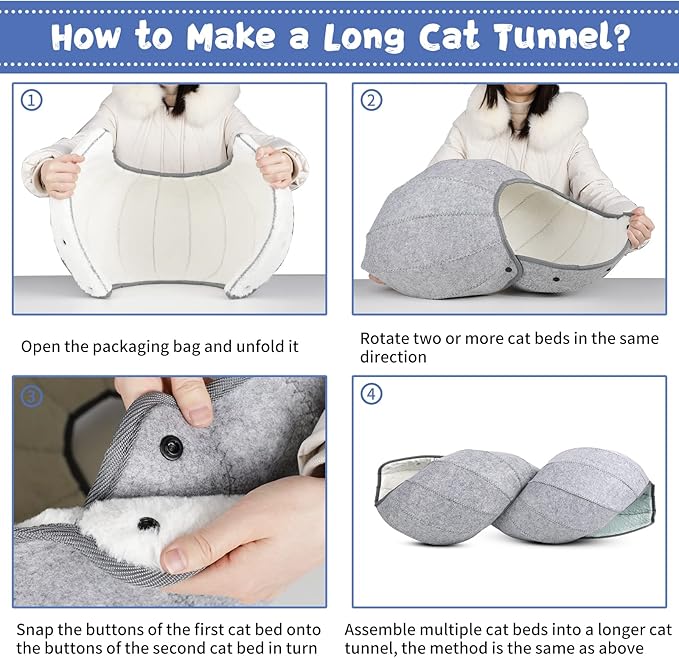 AMJ K·1 Cute Shell Cat Bed House Indoor, Cat Toys Ball Interactive - Soft Cat Cave & Foldable Pet Tunnel Tube Condos, as a Multi-Function Fun Toy Bed for Puppy Dogs & Cats (White)