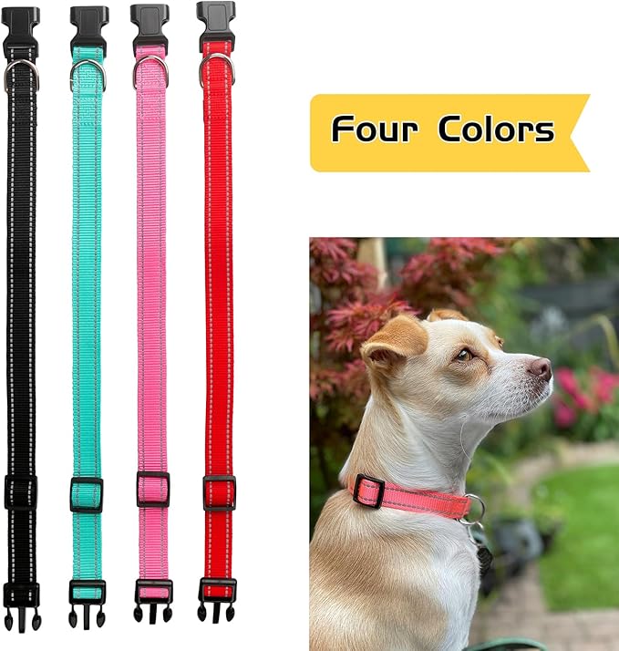 Dog Collar and Leash Set for Small,Medium,and Large Dogs,Ajustable Reflective Nylon Dog Collars and Leashes with Quick Release Buckle,Pink S(Collar+Leash)