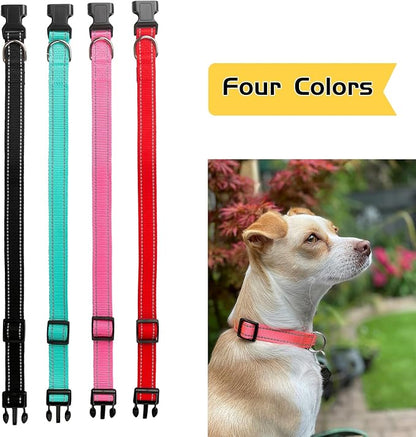 Dog Collar and Leash Set for Small,Medium,and Large Dogs,Ajustable Reflective Nylon Dog Collars and Leashes with Quick Release Buckle,Pink S(Collar+Leash)