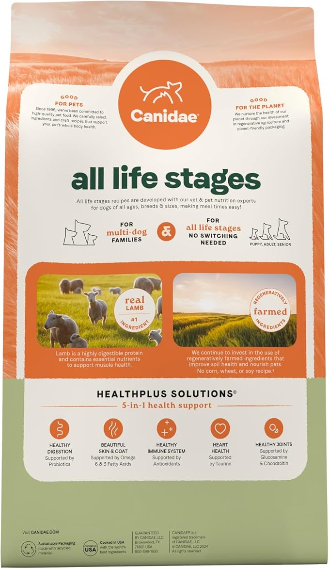 Canidae All Life Stages Real Lamb & Ancient Grains Recipe – High Protein Premium Dry Dog Food for All Ages, Breeds, and Sizes– 5 lbs.