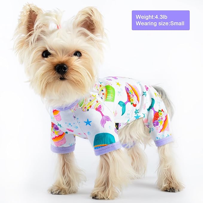 Small Dog Clothes Dog Pajamas for Small Dogs Boy Girl Soft Stretch Chihuahua Clothes Yorkie Clothes Pet Dog Pjs Jumpsuits Cute Puppy Onesies Dog Outfit for Everyday Holiday Birthdays Cake Purple