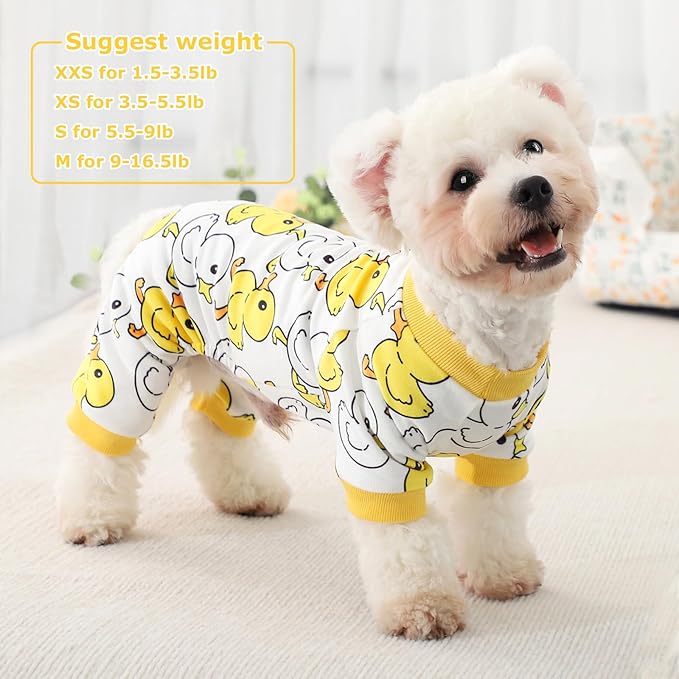 Fall Dog Pajamas Sweaters for Small Dogs Fleece Dog Onesie Stretchy Puppy Sweater Warm Small Dog Clothes Dog Pjs Pet Apparel,XXS Dog Clothes,Yellow Duck