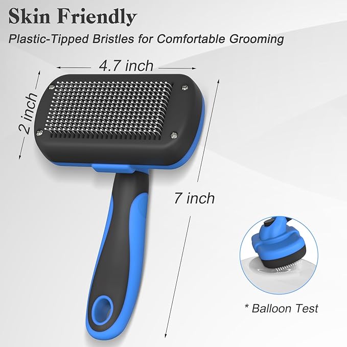 Swihauk Self Cleaning Slicker Brush - Skin Friendly Deshedding Grooming Tool for Dogs & Cats, Suitable for Shedding & Haired Pets, with Pet Supplies Accessories, Blue