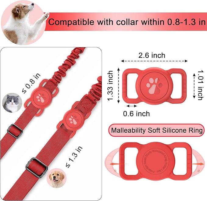 SANKALA Airtag Dog Collar Holder, [1 Pack] Waterproof Dog Airtag Holder, Silicone Full Body Covered Anti-Lost Protective Apple Air Tag Holder for Pet Collar - Fits All Width Collars, Red