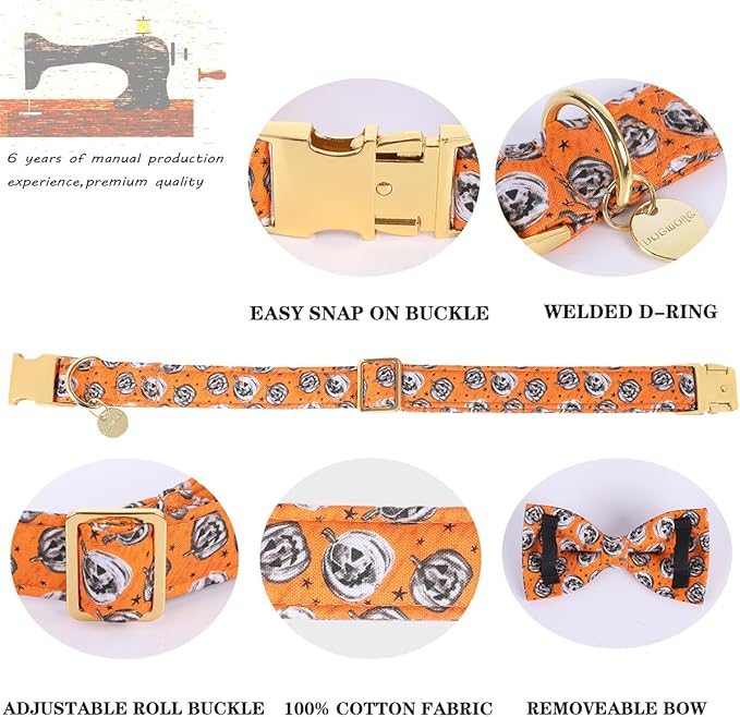 DOGWONG Fall Dog Collar with Bowtie