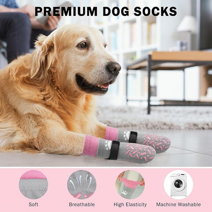 SCENEREAL Dog Socks to Prevent Licking Paws for Hot Pavement, Anti Slip Long Dog Grip Socks for Hardwood Floors, Dog Shoes Booties&Paw Protector for Small Medium Large Senior Dog, Pet Socks for Wounds