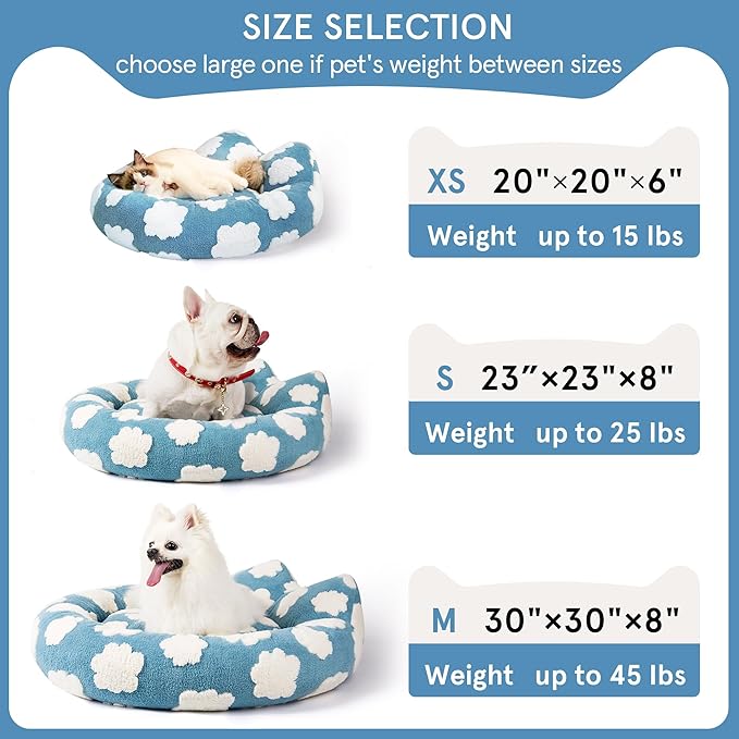 Waterproof Dog Bed & Cat Bed, Removable and Washable Dog Bed, Cozy Soft Round Dog Bed, Cute Dog Bed for Indoor Cats ＆ Small Dogs