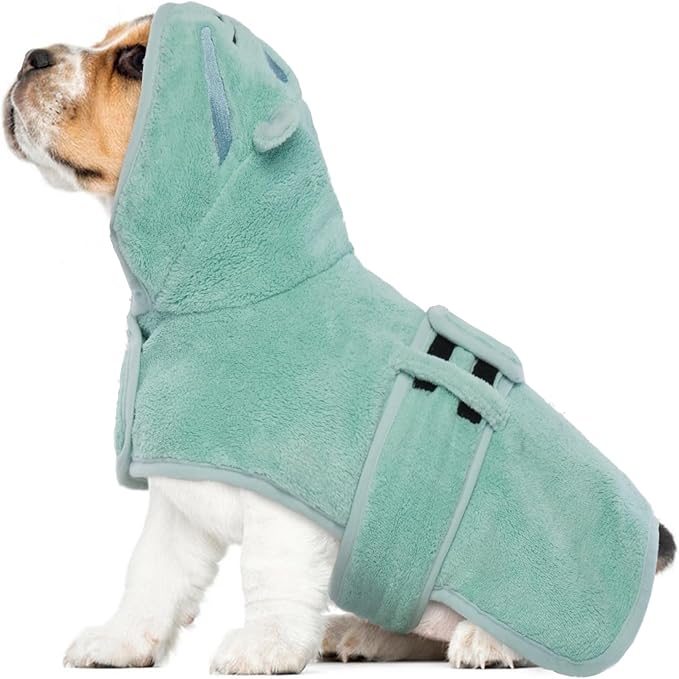 Dog Bathrobe Dog Drying Coat, Microfibre Material Fast Drying Super Absorbent Dog Bath Towel, Magic Sticker & Belly Strap, Dog Robes for After Bath Dog Bath Robe for Puppy Small Medium Large Dog Cat
