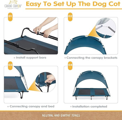 47 Inch Elevated Cooling Large Dog Bed with Removable Canopy, Raised Dog Beds for Large Dogs with Washable Breathable Mesh, Dog Cot for Big Dogs, Indoor/Outdoor Dog Bed with Canopy