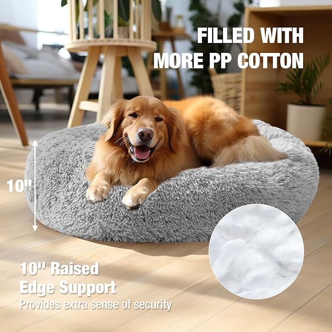 Veehoo Calming Dog Bed for Large Medium Dog 100 lbs 36", Light