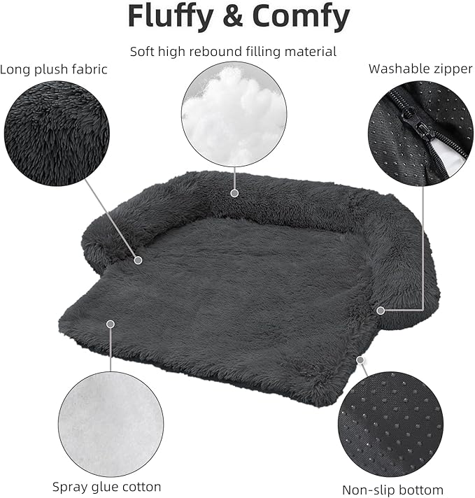 Calming Dog Bed Fluffy Plush Dog Mat for Furniture Protector with Removable Washable Cover for Large Medium Small Dogs and Cats (Extra Large(53x39.3x6)